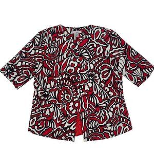 WD NY Size 10 Red Floral Print Career Jacket Party  WDNY Short Sleeve